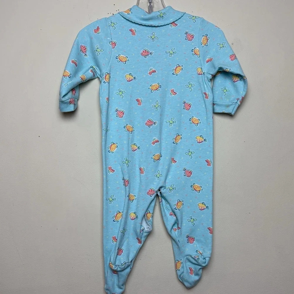 VTG Carter's Turtle Bird Fish Turtle Frog Blue Footed Sleeper Pajamas Baby 3-6 M